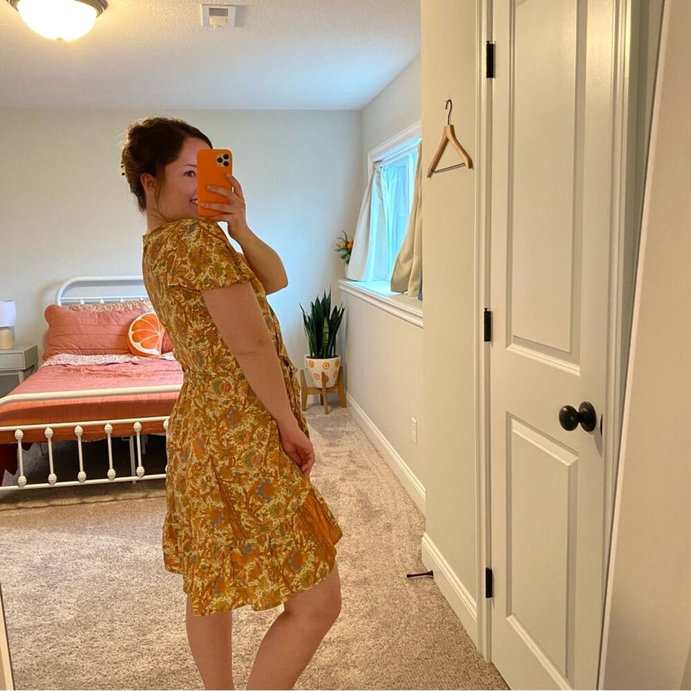 Perry Walker Collective Orange Floral Silk Blend Wrap Mini Dress Medium - Picture 3 of 14